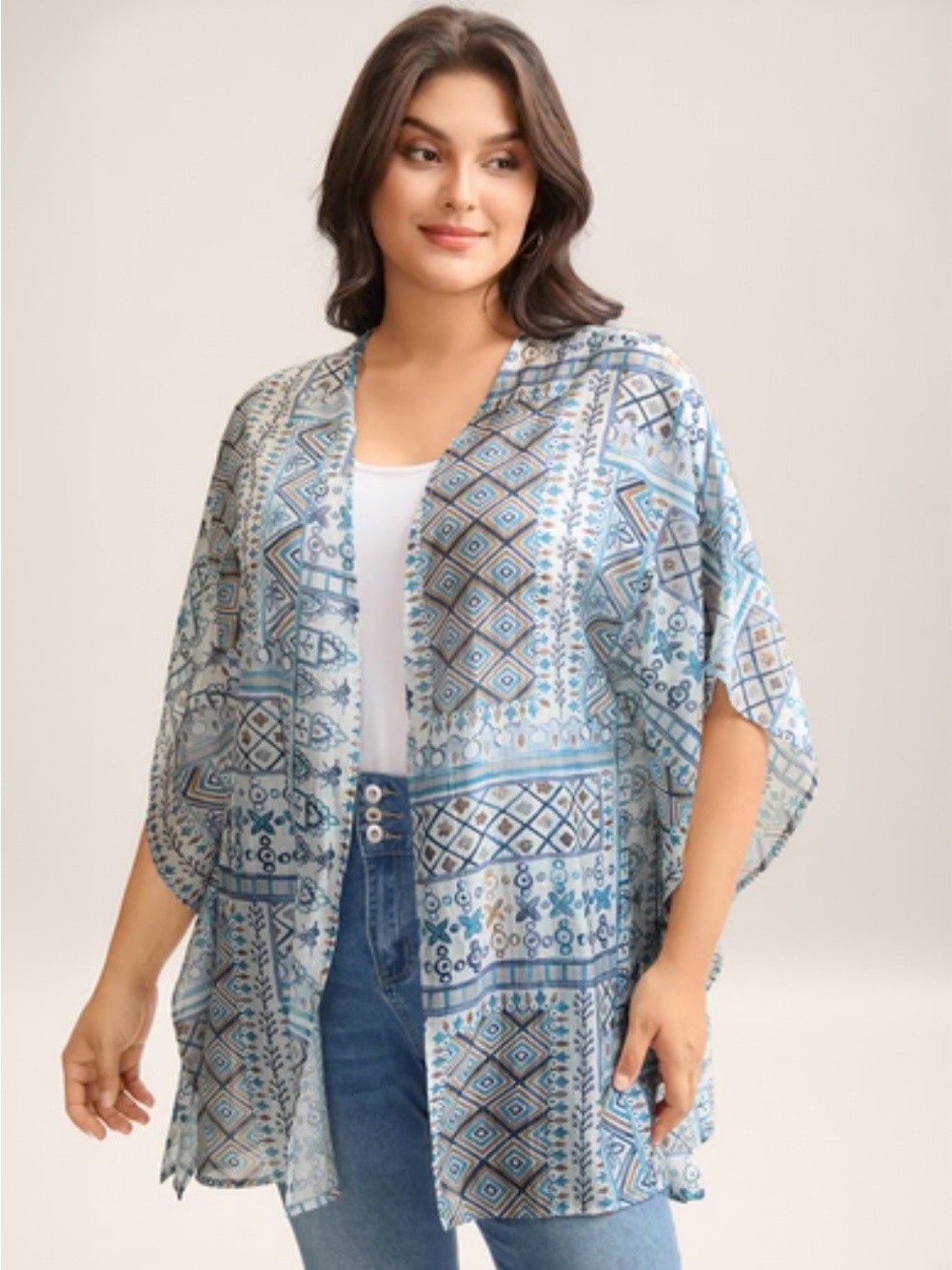 NWT BloomChic Light Blue Printed Sheer Kimono Cardigan 14-16